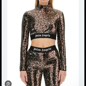 Palm Angels Glittering Sequin Crop Top - Black and Gold